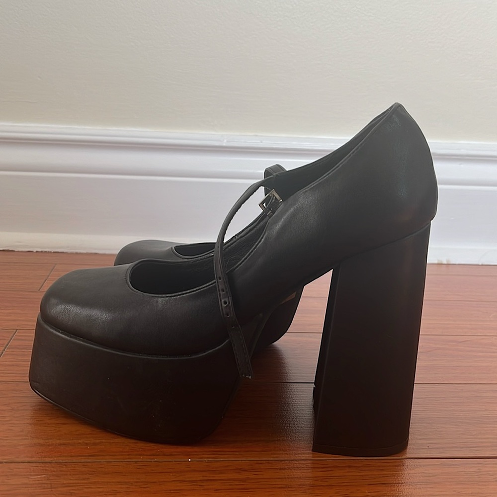 Shein Leather Platform Block Heel Pumps